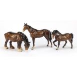 Three Beswick horses, the largest 25cm in length : For Further Condition Reports Please Visit Our