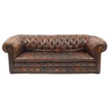 Mid century leather Chesterfield settee, 73cm H x 215cm W x 88cm D : For Further Condition Reports