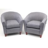 Pair of contemporary grey upholstered tub chairs, 70cm high : For Further Condition Reports Please