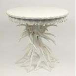 White painted stag antler table, 81cm H x 90cm diameter : For Further Condition Reports Please Visit