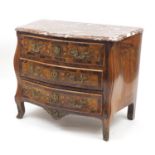 French Louis XV rosewood commode with marble top, floral inlay and ormolu mounts by Pierre