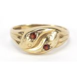 9ct gold serpent ring set with garnets, size T, 2.7g : For Further Condition Reports Please Visit