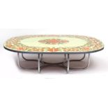 1970's Scandinavian tile top coffee table with chrome legs, 45cm H x 180cm W x 124cm D : For Further