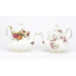Two Royal Albert teapots comprising Old Country Roses and Lavender Rose, each 14cm high : For