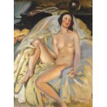 Portrait of a nude female, Italian School oil onto board, bearing a indistinct signature, framed,