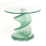 Contemporary glass occasional table with staircase desing column, 50cm H x 60cm diameter : For
