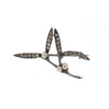 Antique unmarked gold diamond and seed pearl brooch, 3.5cm in length, 3.2g :For Further Condition