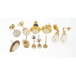 Mostly 9ct gold earrings including three pairs, 9.3g :For Further Condition Reports Please visit Our