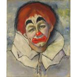 Manner of Henrian - Portrait of a clown, oil on canvas, unframed, 60cm x 49.5cm :For Further