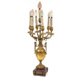 19th century classical Ormalu and red marble six branch candelabra, 89cm high :For Further Condition