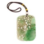 Chinese green jade pendant carved with flowers and fruits :For Further Condition Reports Please