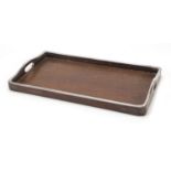 Japanese silver mounted carved hardwood tray with twin handles, 35cm wide :For Further Condition
