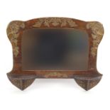 Arts and Crafts oak wall mirror with applied embossed metal mounts, 44.5cm high x 57cm wide :For