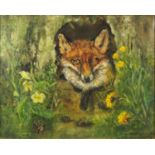 Clodagh Cravos - Peeping Fox, oil on canvas, details verso, framed, 49.5cm x 39cm :For Further