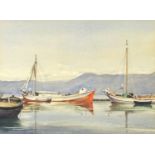 Roland Rushton - Harbour scene, Corfu, signed watercolour, mounted and framed, 36.5cm x 27cm :For