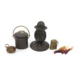 Objects including a Tony Weller inkwell and model dairy vesta, the largest 10.5cm high :For