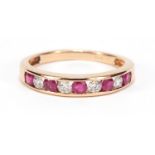 18ct gold diamond and ruby half eternity ring, size O, 2.9g :For Further Condition Reports Please