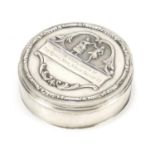 Circular silver box with hinged lid, presented by The Royal Mail Steam Packet Co, by Elkington and