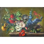 Stuart Somerville - Still life flowers, oil, Eastbourne Fine Art inscribed label verso, mounted