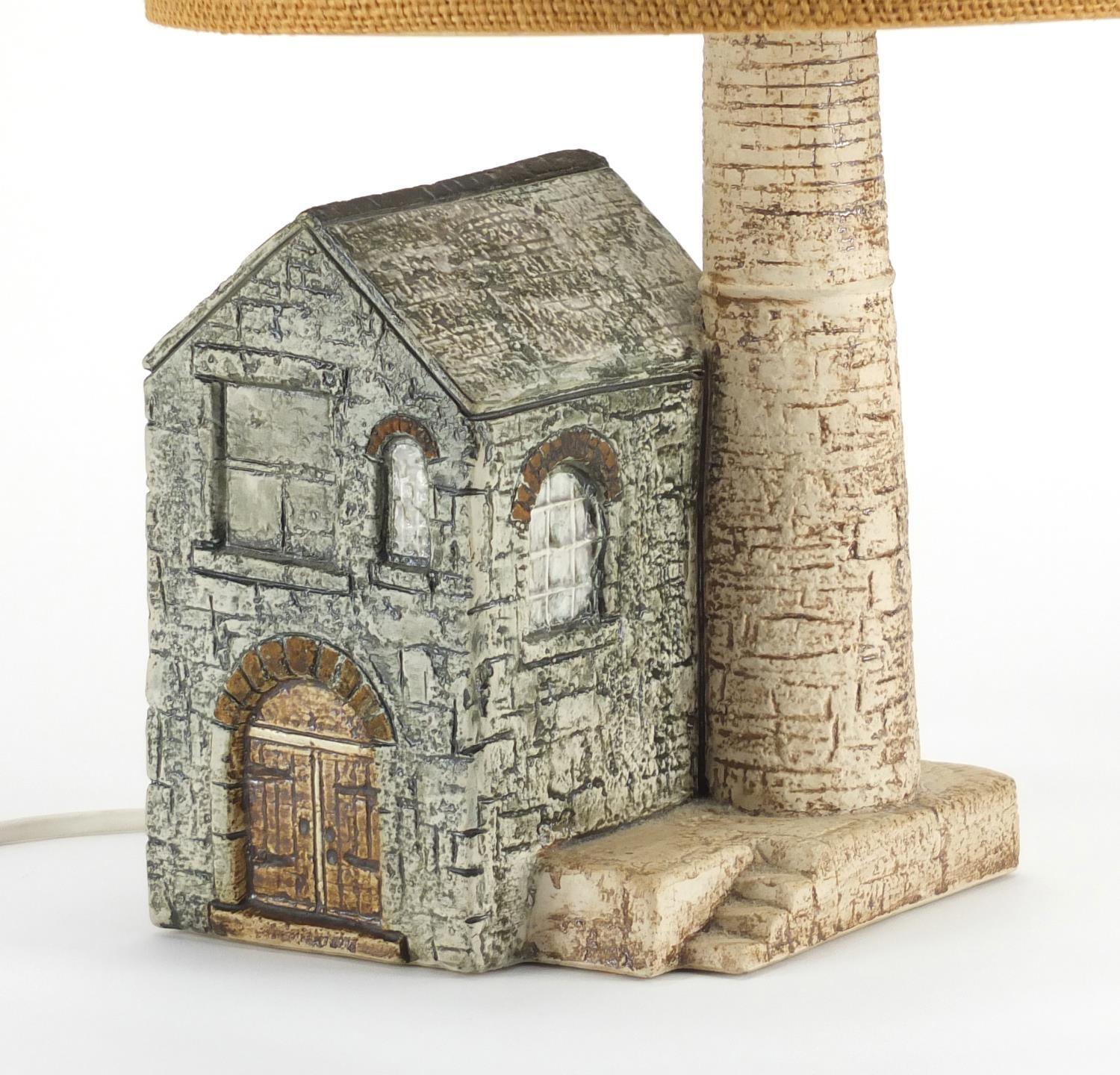 Troika St Ives pottery tin mine lamp with shade, hand painted and incised by Alison Brigden, painted - Image 2 of 5