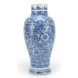 Chinese blue and white porcelain vase hand painted with flowers, Kangxi marks to the base, 42cm high