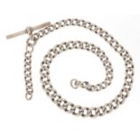 Graduated silver watch chain with T-bar, 35cm in length, 40.8g :For Further Condition Reports Please