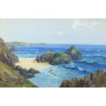 Harold Gordon - Kynance Cove, Cornwall, watercolour and gouache, mounted and framed, label verso,