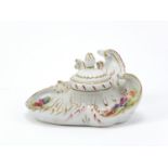 Dresden hand painted floral encrusted naturalistic inkwell, 16cm wide :For Further Condition Reports