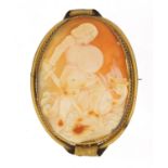 Large Victorian cameo brooch carved with St George and the dragon, set in a gilt metal mount, 7cm