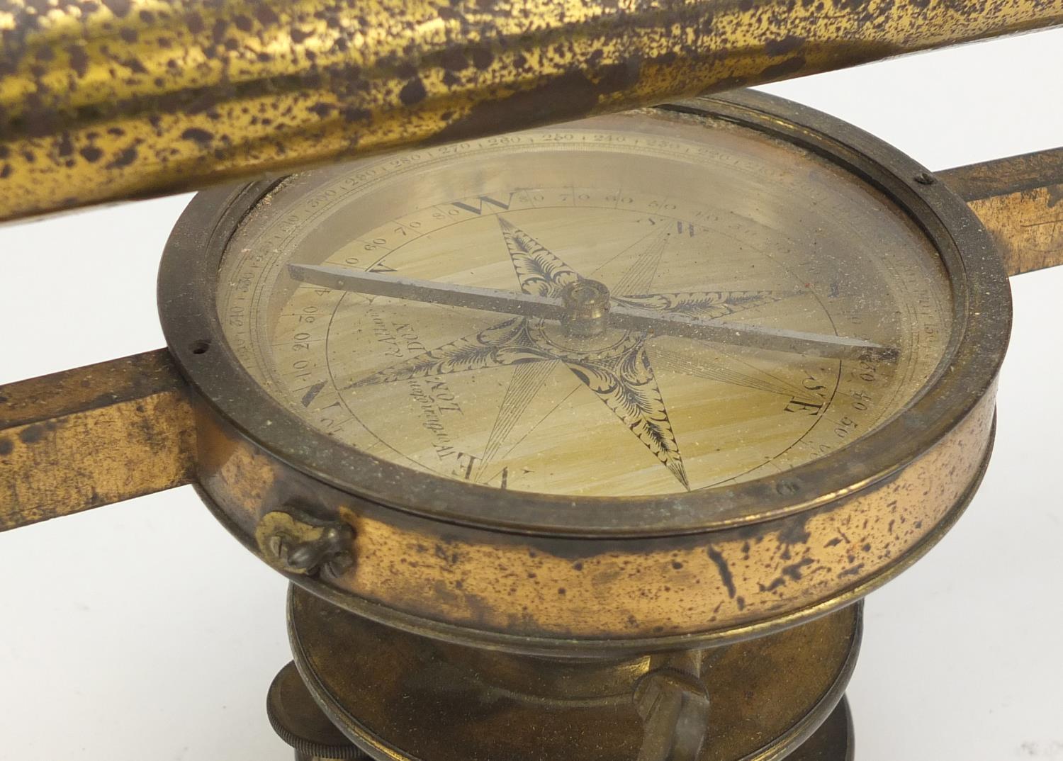 Early Victorian brass surveying instrument with silvered compass by Worthington & Allan of London - Image 6 of 8