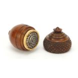 Early 19th century Treen nutmeg grater in the form of an acorn, 8cm high :For Further Condition
