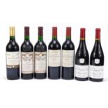 Seven bottles of red wine comprising 2001 Chateau Moulin de Pillardot Bordeaux, two bottles of