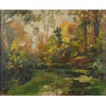 Manner of Victor Chirra? - River through woodland, oil on canvas, framed, 65.5cm x 53cm :For Further