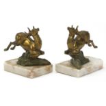 Pair of French Art Deco marble deer design bookends, each 13cm wide :For Further Condition Reports