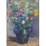 Manner of E Le Bas - Still life flowers in a vase, French Impressionist oil, mounted and framed,