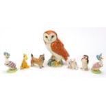 Beswck animals including a barn owl and Disney examples, the largest 19cm high :For Further