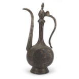 Islamic copper water pot engraved with animals and flowers, 46cm high :For Further Condition Reports