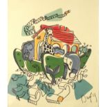 Manner of Raoul Dufy - Abstract composition with animals, watercolour, framed, 52cm x 43.5cm :For