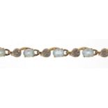 9ct gold blue stone and diamond bracelet, 18cm in length, 7.5g :For Further Condition Reports Please