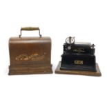 Thomas Edison oak cased Jem phonograph, serial number G52515, 24cm wide :For Further Condition