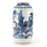 Chinese blue and white porcelain vase, hand painted with a continuous river landscape, 30.5cm