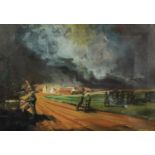 Manner of William Redgrave - Ammo Pumping, inscribed verso, military oil onto canvas, framed, 65cm x