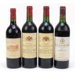 Four bottles of red wine comprising 1991 Chateau Lascombes Margaux, two bottles of 1995 Chateau