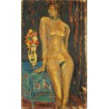 Manner of C A Carnom - Portrait of a nude female, French Impressionist oil on canvas, unframed, 82cm