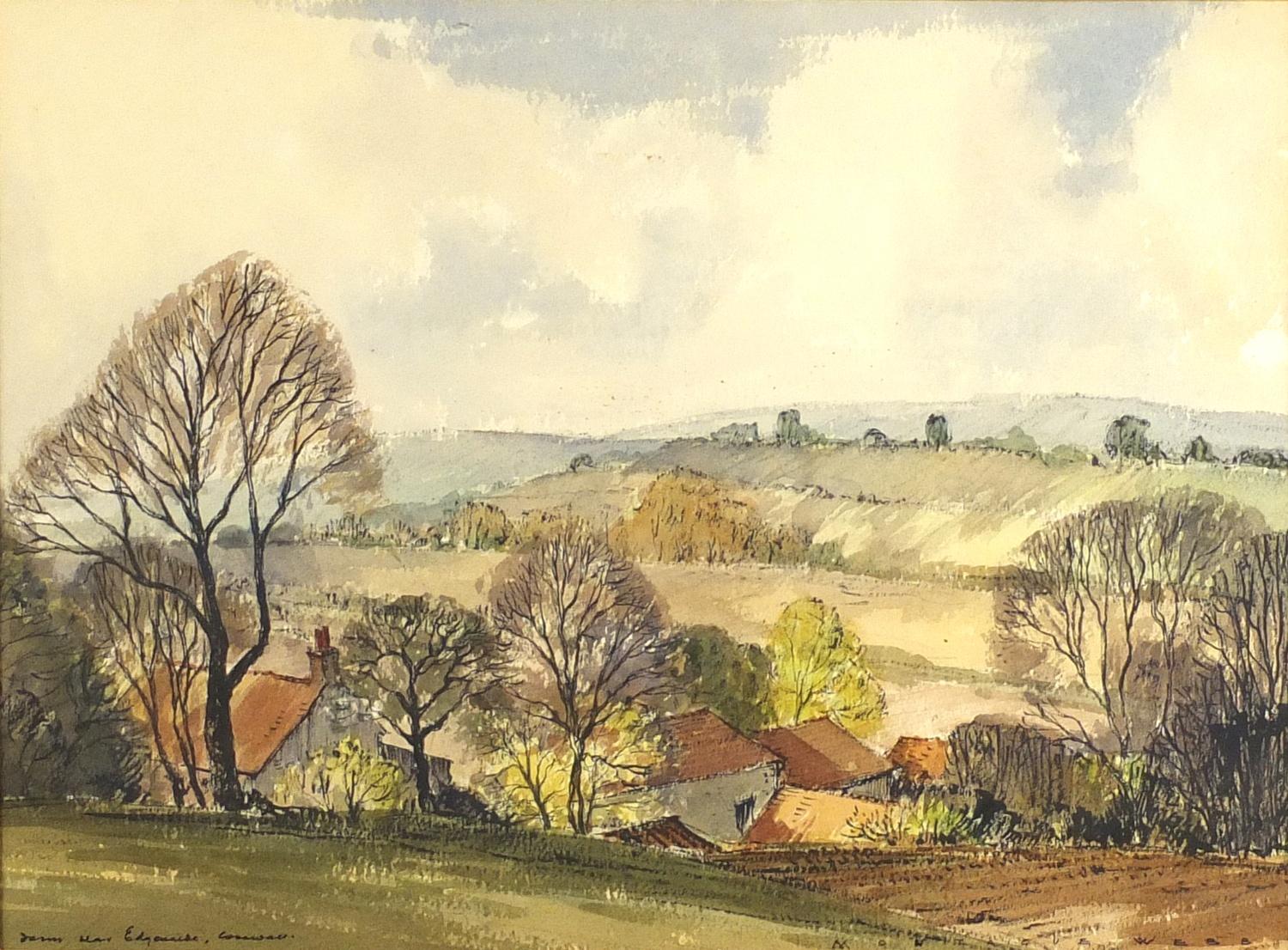 Montague Webb - Edgeware Farm, Cornwall, watercolour, mounted and framed, 44cm x 33cm :For Further