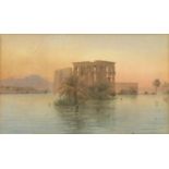 Frank Dove Ogilvie 1904 - Egyptian seascape with ruins, watercolour, Rolley gallery label verso,