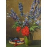 Still life, flowers in a jug, oil on canvas bearing an indistinct signature, possibly G Faircott,