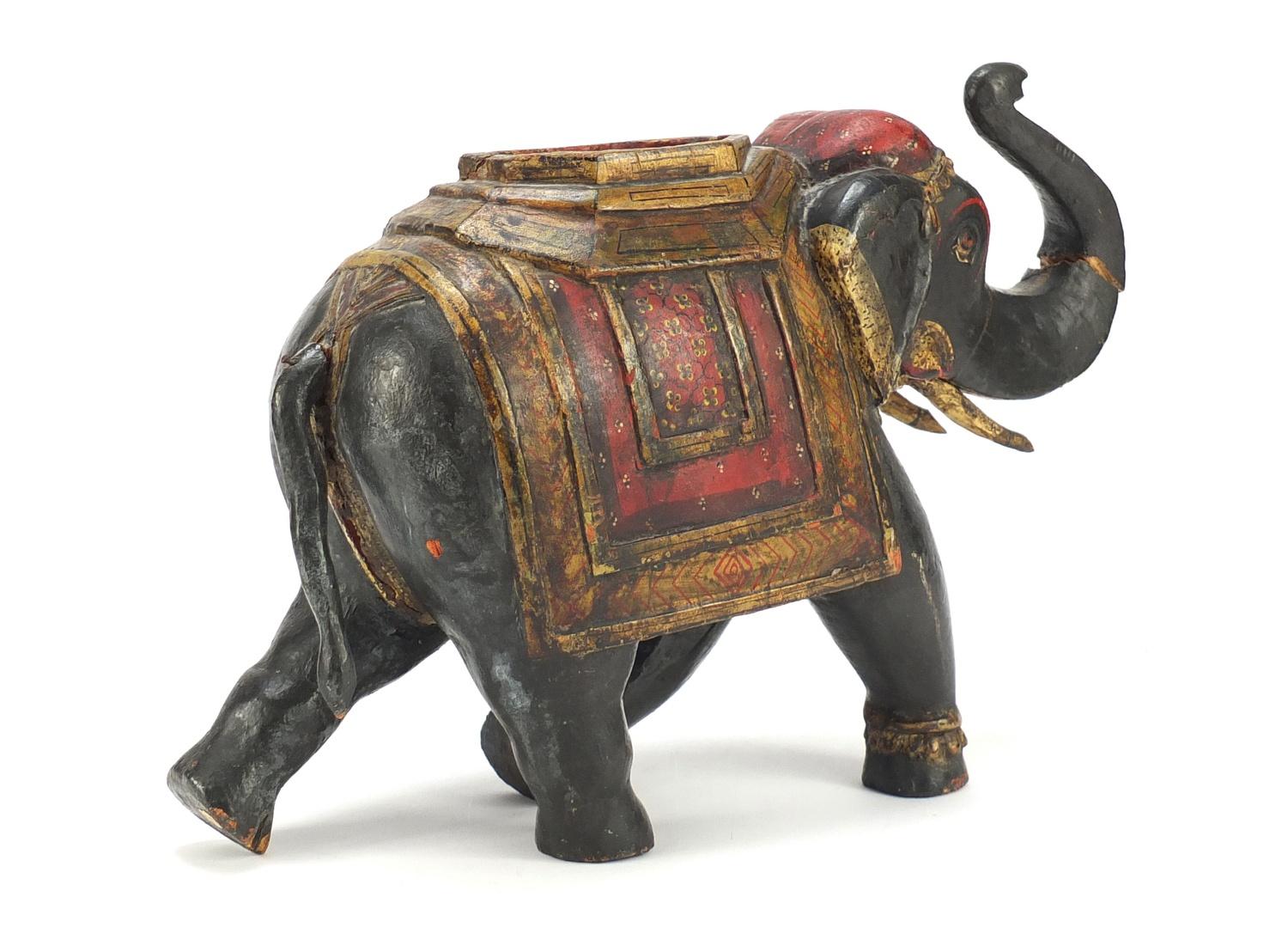 Indian lacquered carved wood elephant, 23cm high :For Further Condition Reports Please visit Our - Image 2 of 4