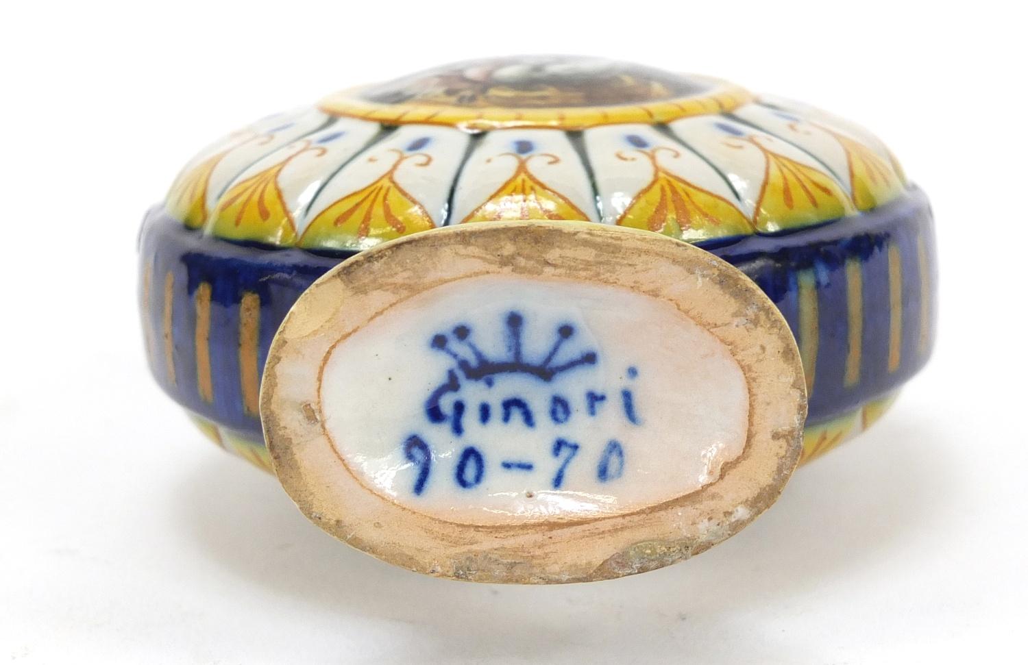 Italian Majolica lidded flask by Richard Ginori, hand painted with a portrait of a female and two - Image 3 of 4