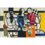 Manner of F Leger - Abstract composition with figures, French Impressionist oil on board, framed,